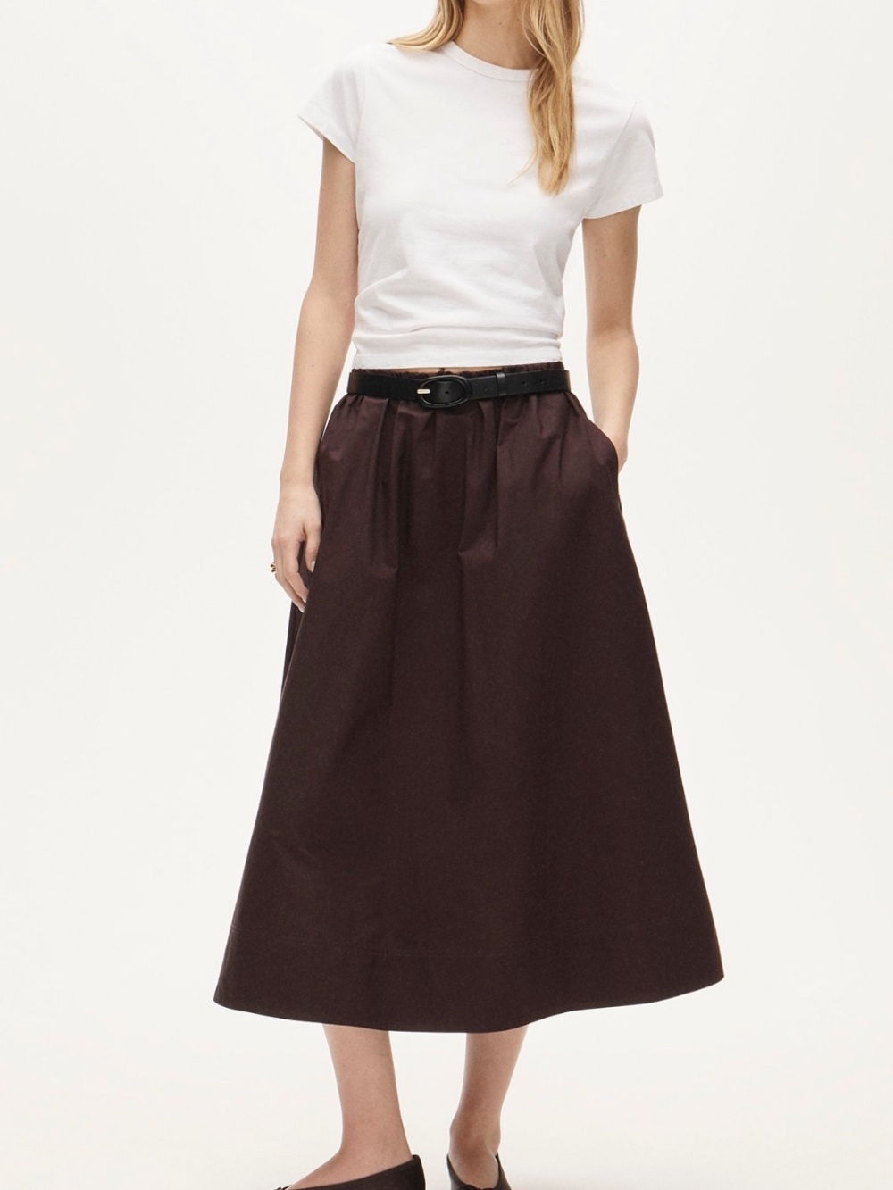 Jcrew Pull-on midi skirt in cotton poplin ‘chocolate berry’ NWT